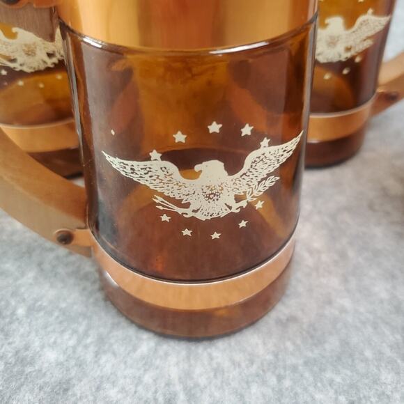 Siesta Ware Amber Glasses Set of 4 Patriotic Eagle Wooden Handle Mug Stein - Picture 9 of 10